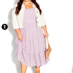 NWT City Chic maxi Victoria dress Lavender Gingham daisy Tiered Dress size 22
